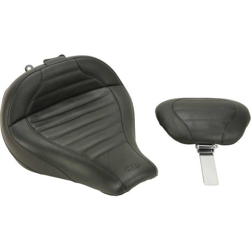 MUSTANG Solo Touring Seat with Drivers Backrest - Perforated Tuck & Roll - Black - Softail '18-'21