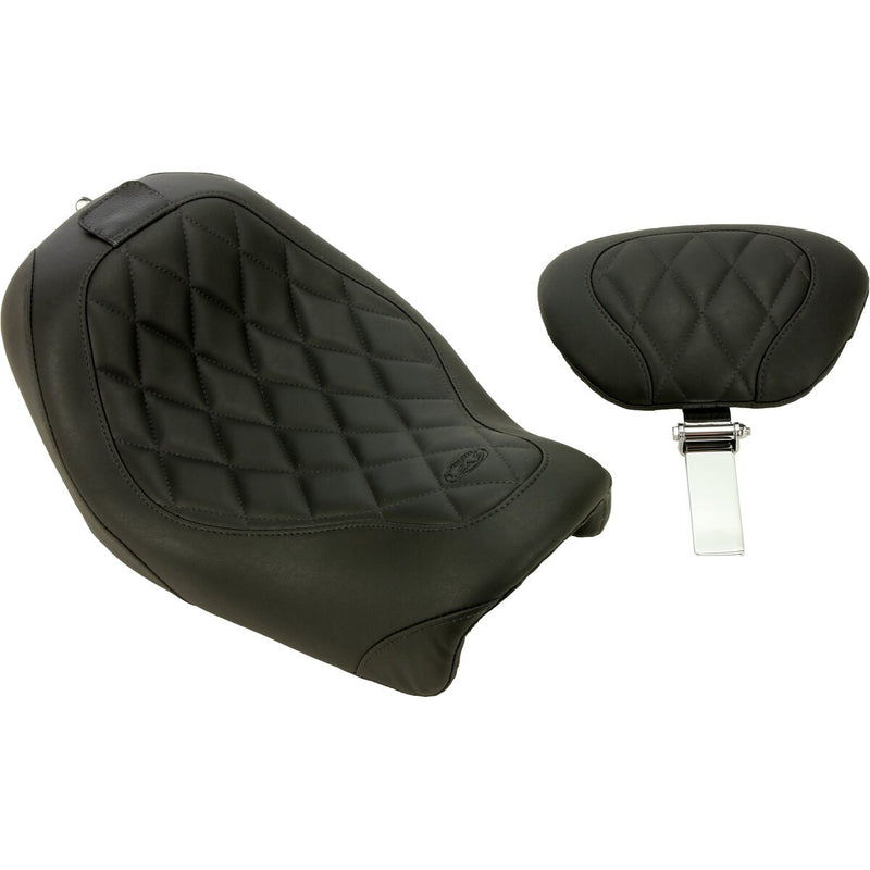MUSTANG Wide Tripper™ Solo Seat with Backrest - Diamond Stitch - Black - Softail '14-'17