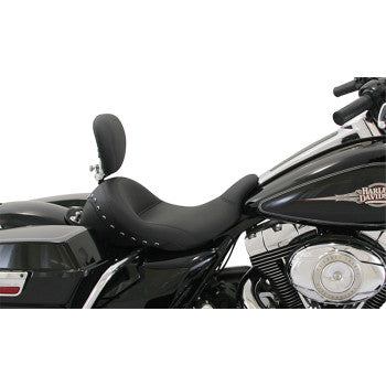MUSTANG Lowdown™ Solo Seat with Driver Backrest - Black Studs - Touring '09-'21