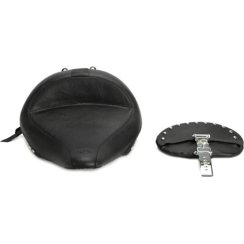 MUSTANG Wide Touring Solo Seat with Backrest - Chrome Studs with Conchos - Softail '05-'17 With Standard Rack