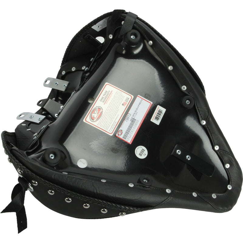 MUSTANG Wide Touring Solo Seat with Backrest - Chrome Studs with Conchos - Softail '05-'17 With Standard Rack