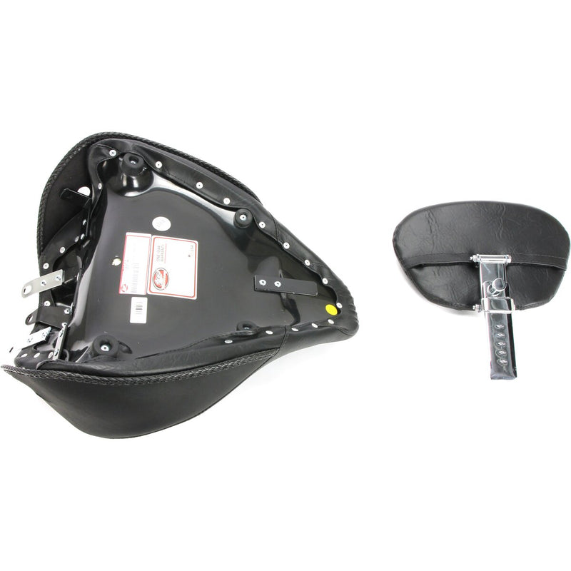 MUSTANG Wide Touring Solo Seat with Backrest - Smooth - Softail '05-'17 With Standard Rack