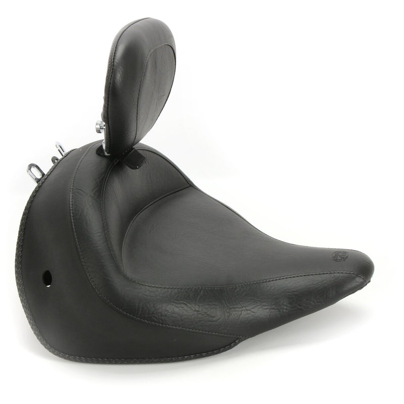 MUSTANG Wide Touring Solo Seat with Backrest - Smooth - Softail '05-'17 With Standard Rack