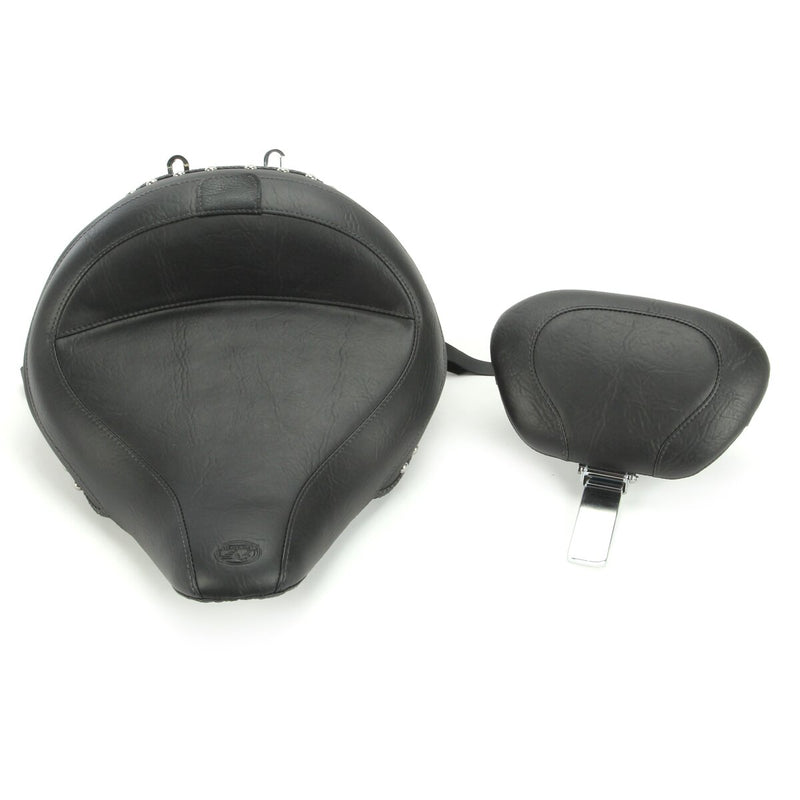 MUSTANG Vintage Wide Touring Solo Seat With Backrest - Chrome Studs with Conchos - Black - Softail '16-'17