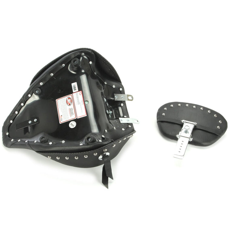 MUSTANG Vintage Wide Touring Solo Seat With Backrest - Chrome Studs with Conchos - Black - Softail '16-'17