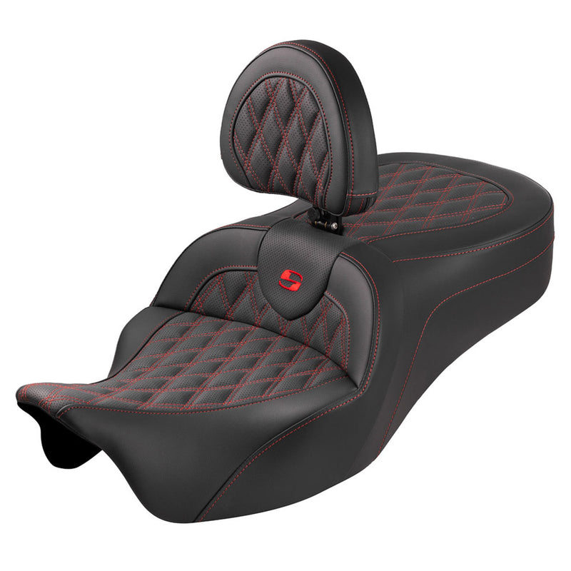 SADDLEMEN Roadsofa™ KING LS Seat w/Driver's Backrest, Red Stitching