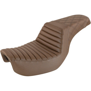 SADDLEMEN Step-Up Seat - Front Tuck-n-Roll/Rear Lattice Stitch - Brown - FXBB/FXST '18-'24