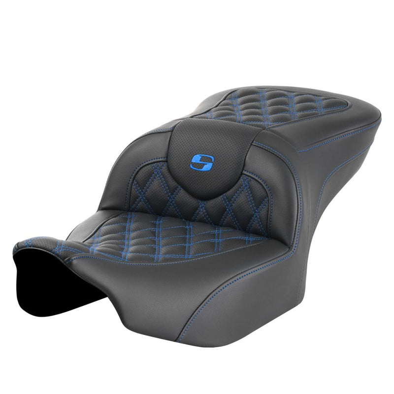 SADDLEMEN Roadsofa™ Seat - without Backrest - Blue Lattice Stitch - Touring '23.5-'25