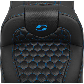 SADDLEMEN Roadsofa™ Extended Reach Seat - with Backrest - Honeycomb - Blue Stitch - Touring '23.5-UP