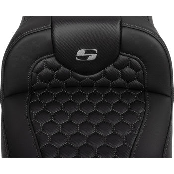 SADDLEMEN Roadsofa™ Extended Reach Seat - with Backrest - Honeycomb - Dark Gray Stitch - Touring '23.5-UP