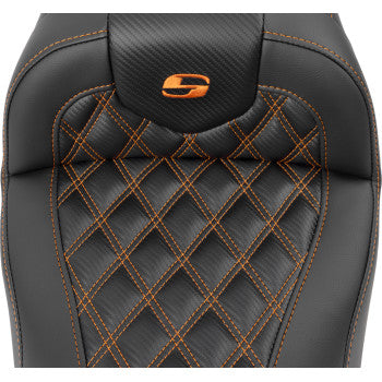 SADDLEMEN RoadSofa™ Seat - without Backrest - Carbon Fiber - Orange Stitch - Touring '23.5-UP