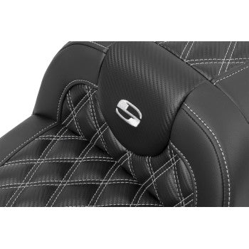 SADDLEMEN RoadSofa™ Seat - without Backrest - Carbon Fiber - Lattice Stitch - Silver Stitch - Touring '23.5-UP