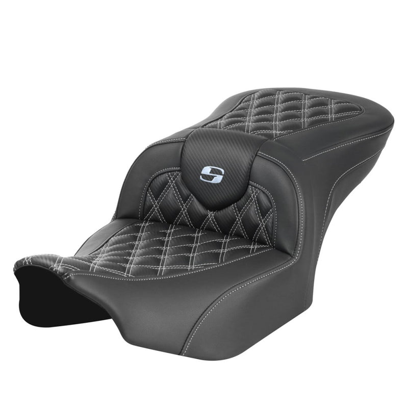 SADDLEMEN RoadSofa™ Seat - without Backrest - Carbon Fiber - Lattice Stitch - Silver Stitch - Touring '23.5-'25