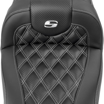 SADDLEMEN RoadSofa™ Seat - without Backrest - Carbon Fiber - Lattice Stitch - Silver Stitch - Touring '23.5-UP
