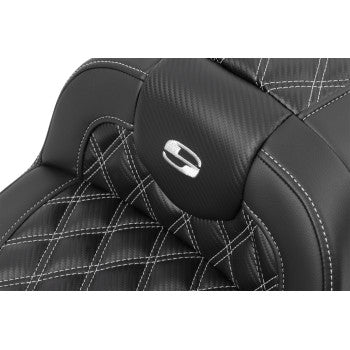 SADDLEMEN RoadSofa™ Seat - with Backrest - Carbon Fiber - Lattice Stitch - Silver Stitch - Touring '23.5-UP