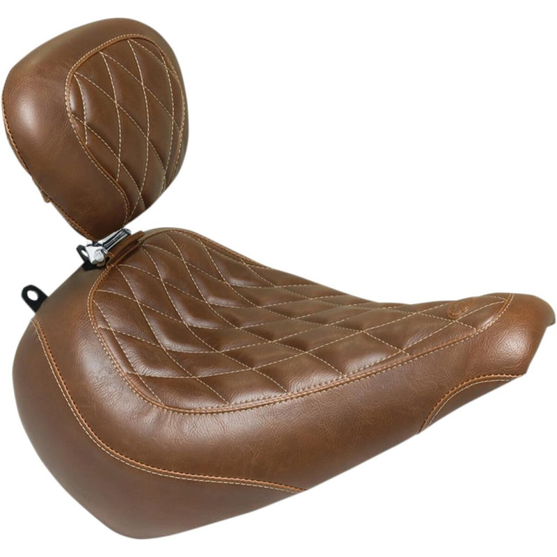 MUSTANG Wide Tripper™ Solo Seat with Drivers Backrest - Diamond - Brown - Softail '18-'21