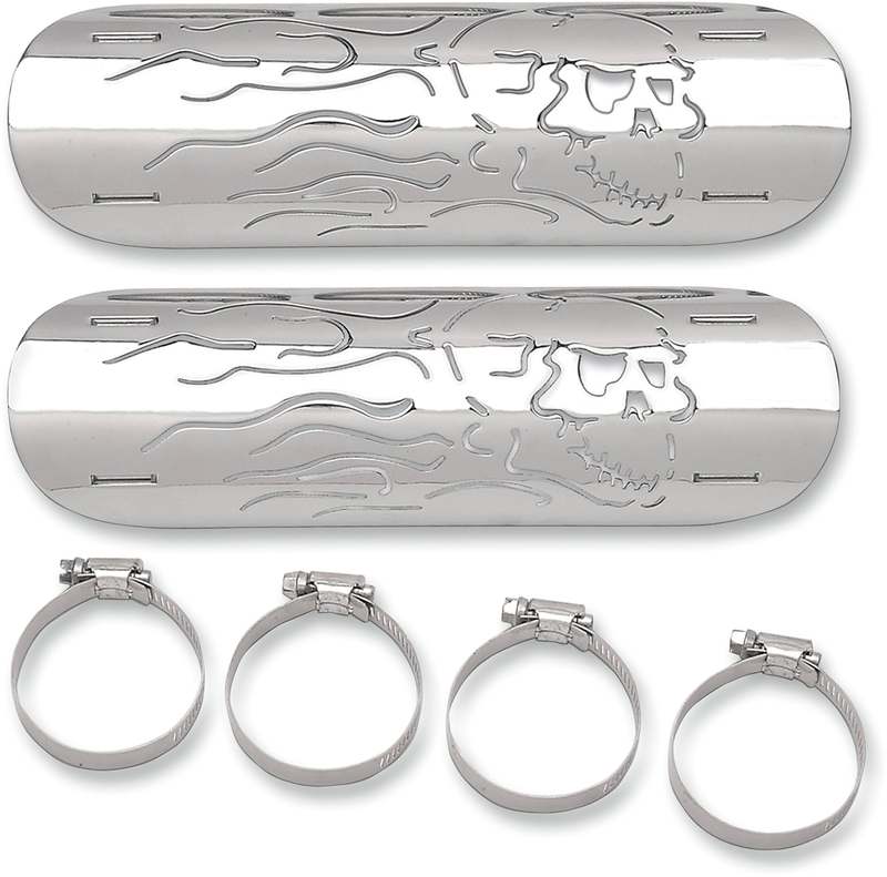 DRAG SPECIALTIES Universal Chrome Flame Skull Heat Shield Kit - 2" - 2-1/4" O.D. - 10"