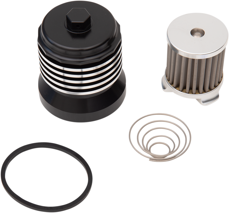 PC RACING Flo? "Spin-On" Oil Filter - Black with Polished Fins - Aprilia/BMW/Buell/H-D/Moto Guzzi/Yamaha PCS4BC