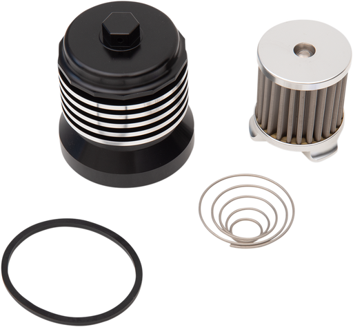 PC RACING Flo? "Spin-On" Oil Filter - Black with Polished Fins - Aprilia/BMW/Buell/H-D/Moto Guzzi/Yamaha PCS4BC