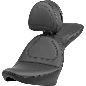 SADDLEMEN Seat - Explorer™ - With Backrest - Stitched - Black - Softail '84-'99