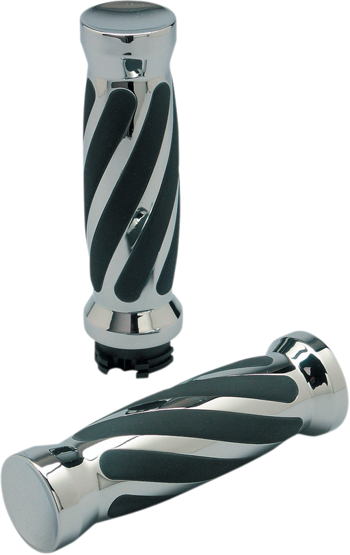 PRO-ONE PERF.MFG. Custom Twisted Rubber Grips - Cable - Chrome 490010