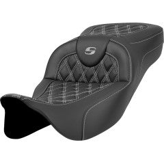 SADDLEMEN Roadsofa™ Extended Reach Seat - without Backrest - Lattice Stitch - Silver Stitch - Touring '23.5-'25