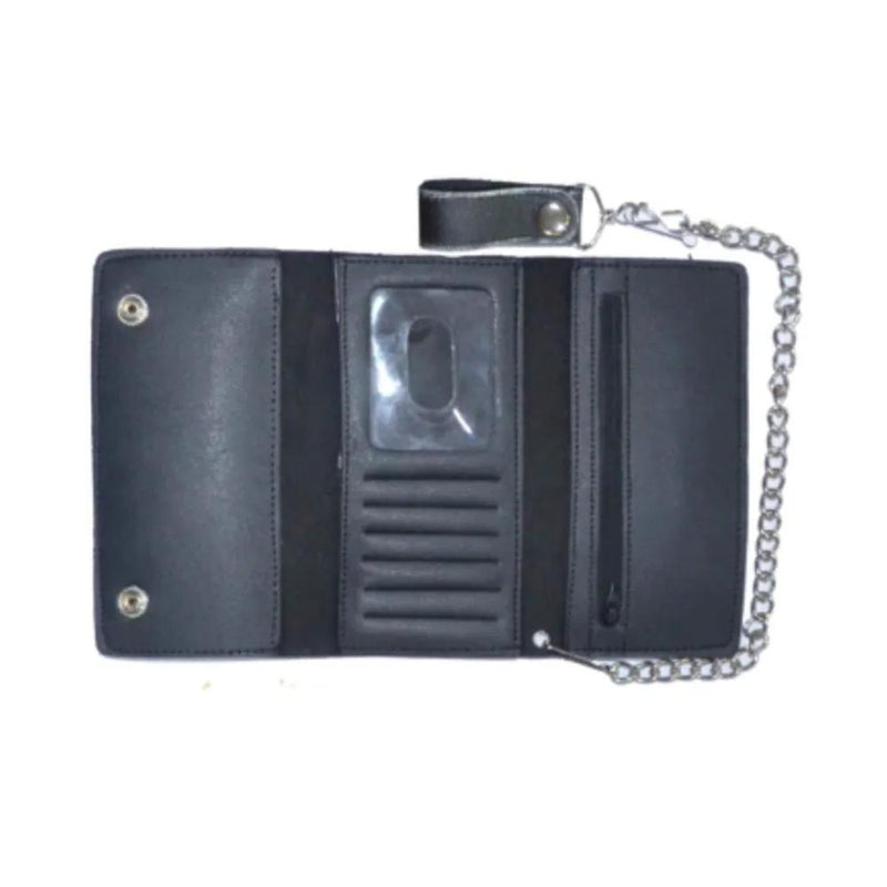 Black Snap Closure Biker Leather Wallet