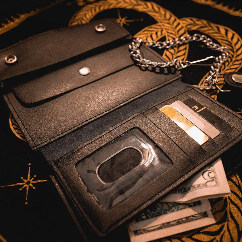 Black Snap Closure Biker Leather Wallet
