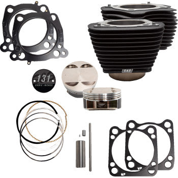 S&S CYCLE Cylinder & Piston Kit - 131" Stroker - Wrinkle Black w/o Highlighted Fins - M8 '17-'23
