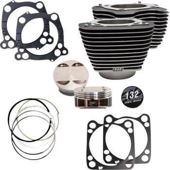 S&S CYCLE 132" Cylinder Kit - 4.500" Stroke - Wrinkle Black w/Highlighted Fins - M8 '17-'23