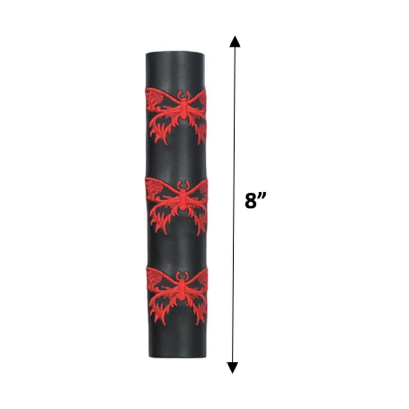 Black Leather Ponytail Wrap with Red Butterflies