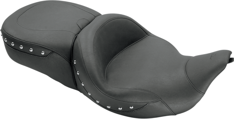 MUSTANG One-Piece Super Tour 2-Up Seat with Driver Backrest Receiver - Chrome Studs - Touring '08-'21