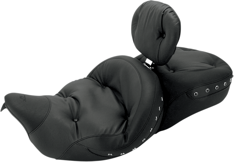 MUSTANG One-Piece Super Tour 2-Up Seat with Driver Backrest Option - Regal Black Studs - Touring '08-'21