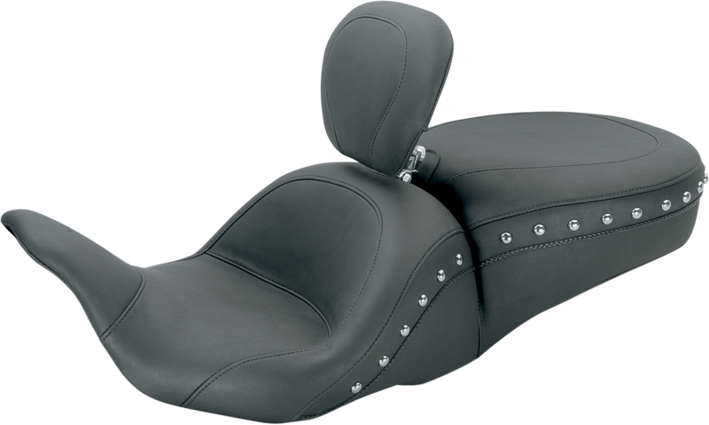 MUSTANG Lowdown™ One-Piece 2-Up Seat - with Driver Backrest - Chrome Studs - Touring '08-'21