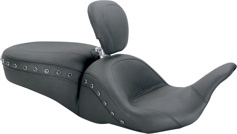MUSTANG Lowdown™ One-Piece 2-Up Seat - with Driver Backrest - Black Studs - Touring '08-'21