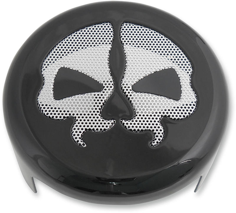 DRAG SPECIALTIES Replacement Round Horn Cover - Black with Chrome Skull