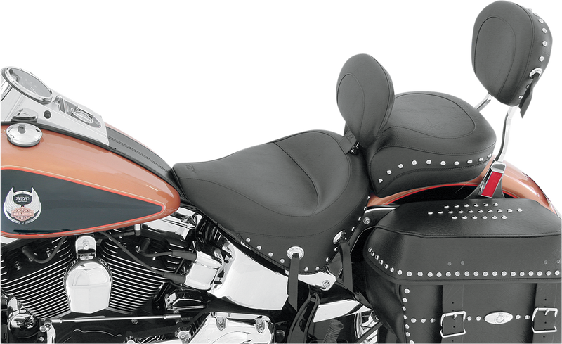 MUSTANG Wide Solo Seat with Removable Backrest - Chrome Studs w/ Concho - Softail '00-'15