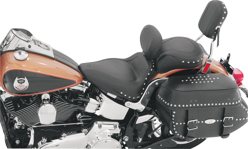 MUSTANG Sport Solo Seat with Driver's Backrest - Chrome Studs - Softail '00-'15