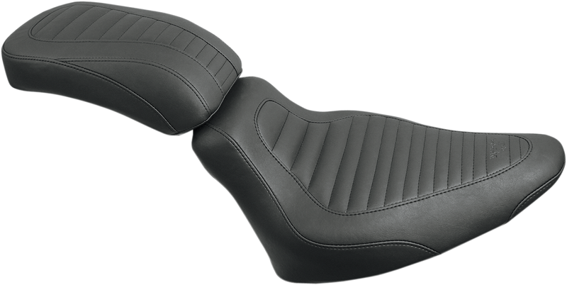 MUSTANG Tripper™ Synthetic Leather Rear Seat - Tuck and Roll - Black - FLST '00-'17