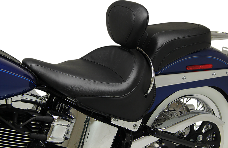 MUSTANG Wide Touring Solo Seat with Backrest - Smooth - Softail '05-'17 With Standard Rack