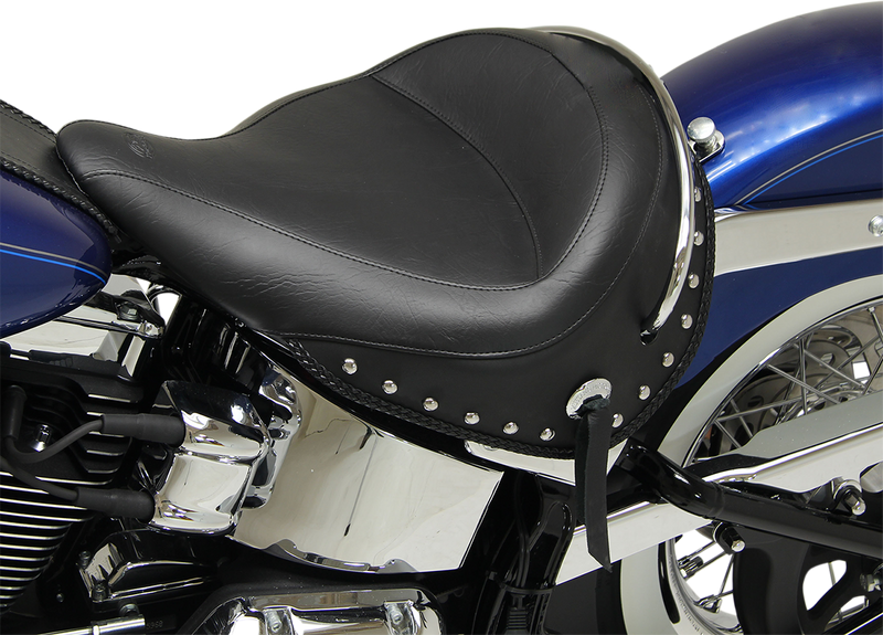 MUSTANG Wide Touring Solo Seat - Chrome Studs with Conchos - Softail '05-'17 With Standard Rack