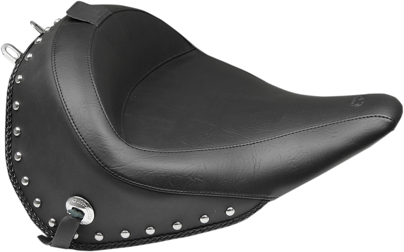 MUSTANG Vintage Wide Touring Solo Seat With Backrest - Chrome Studs with Conchos - Black - Softail '16-'17