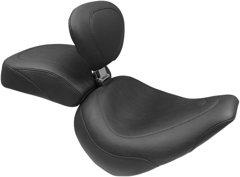 MUSTANG Wide Tripper™ Solo Seat with Backrest - Smooth - Black - Softail '18-'20