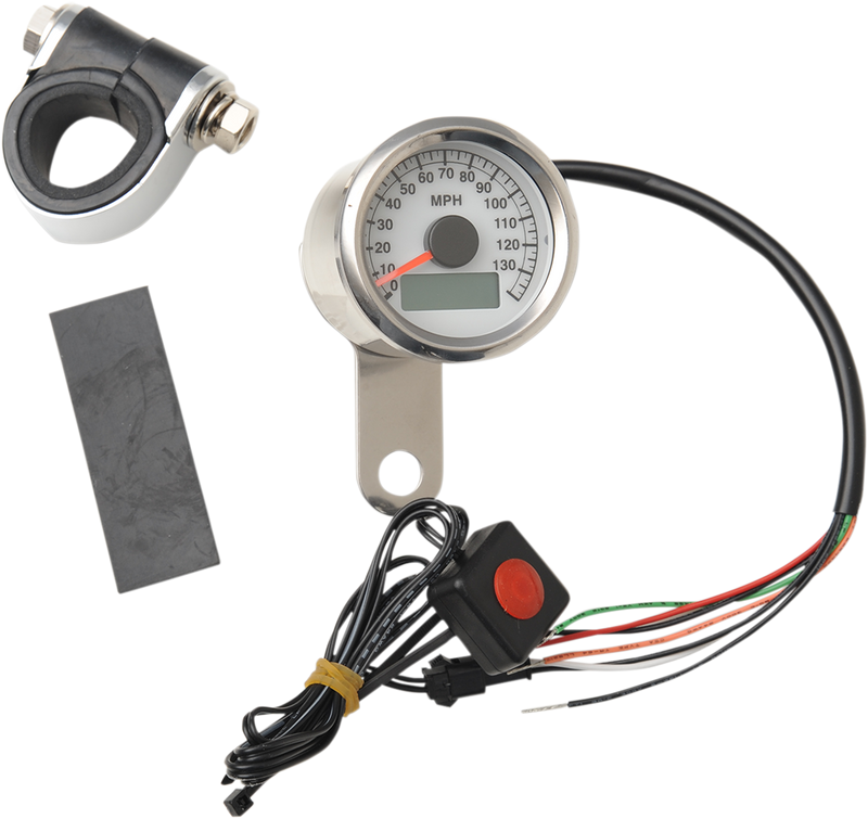 DRAG SPECIALTIES 1.87" Programmable Mini Electronic Imperial Speedometer with Odometer/Tripmeter - MPH - White Face - Polished Bezel