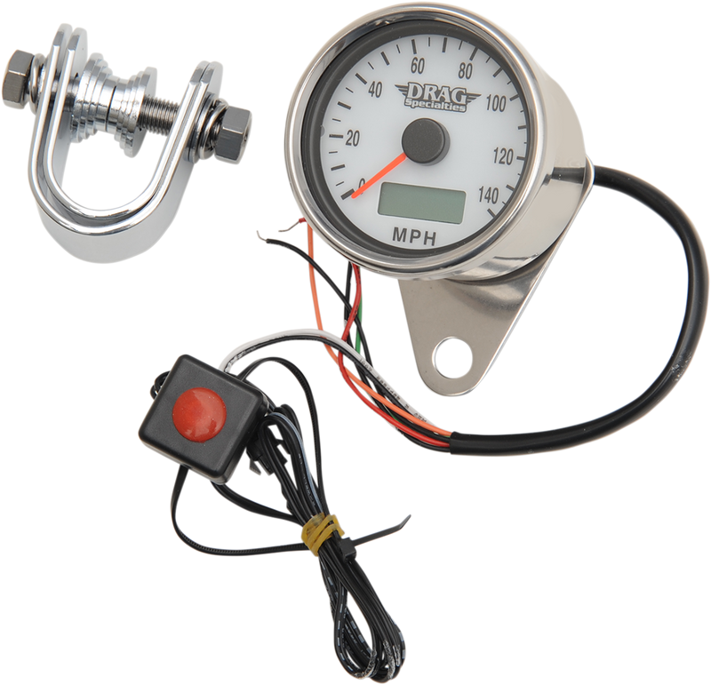 DRAG SPECIALTIES 2.4" Programmable Mini Electronic Imperial Speedometer with Odometer/Tripmeter - MPH - White Face - Polished Bezel