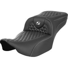 SADDLEMEN Roadsofa™ Extended Reach Seat - without Backrest - Honeycomb - White Stitch - Touring '23.5-'25