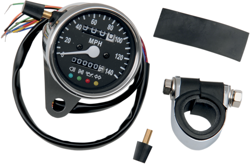 DRAG SPECIALTIES 2.4" Mini Mechanical Imperial Speedometer with LED Indicators - MPH - Black Face - Polished Housing
