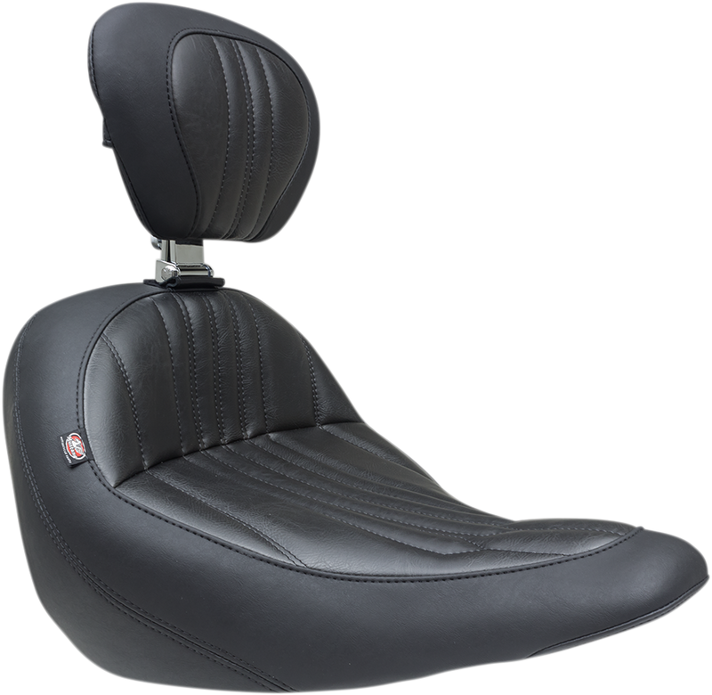 MUSTANG Wide Solo Touring Seat with Drivers Backrest - Dagger Stitch - Black - Softail '18-'21