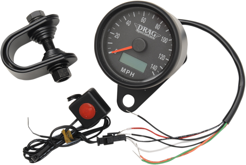 DRAG SPECIALTIES 2.4" Programmable Mini Electronic Imperial Speedometer with Odometer/Tripmeter - MPH - Black Face - Matte Black Bezel