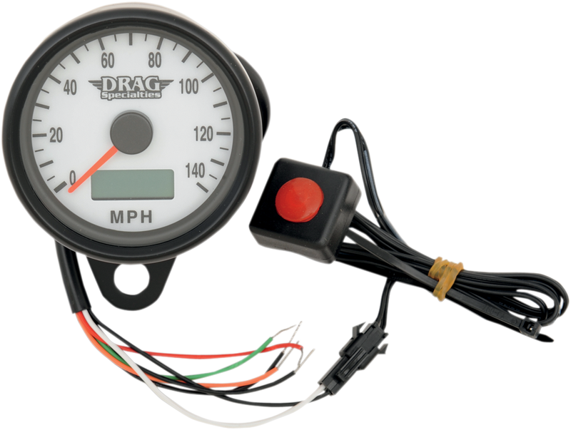 DRAG SPECIALTIES 2.4" Programmable Mini Electronic Imperial Speedometer with Odometer/Tripmeter - MPH - White Face - Black Bezel